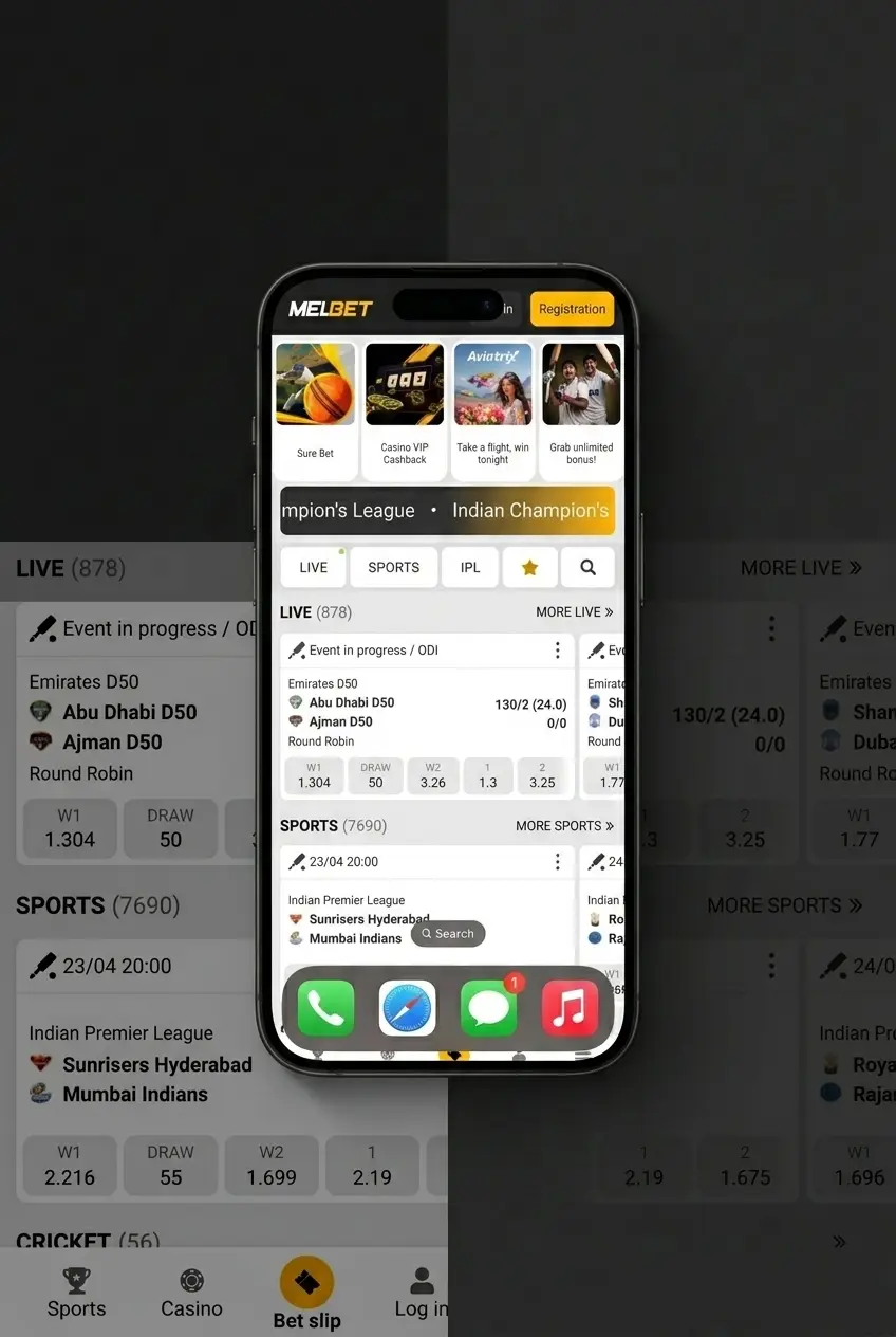 Melbet iOS app installation steps on iPhone showing Safari browser download and Add to Home Screen process