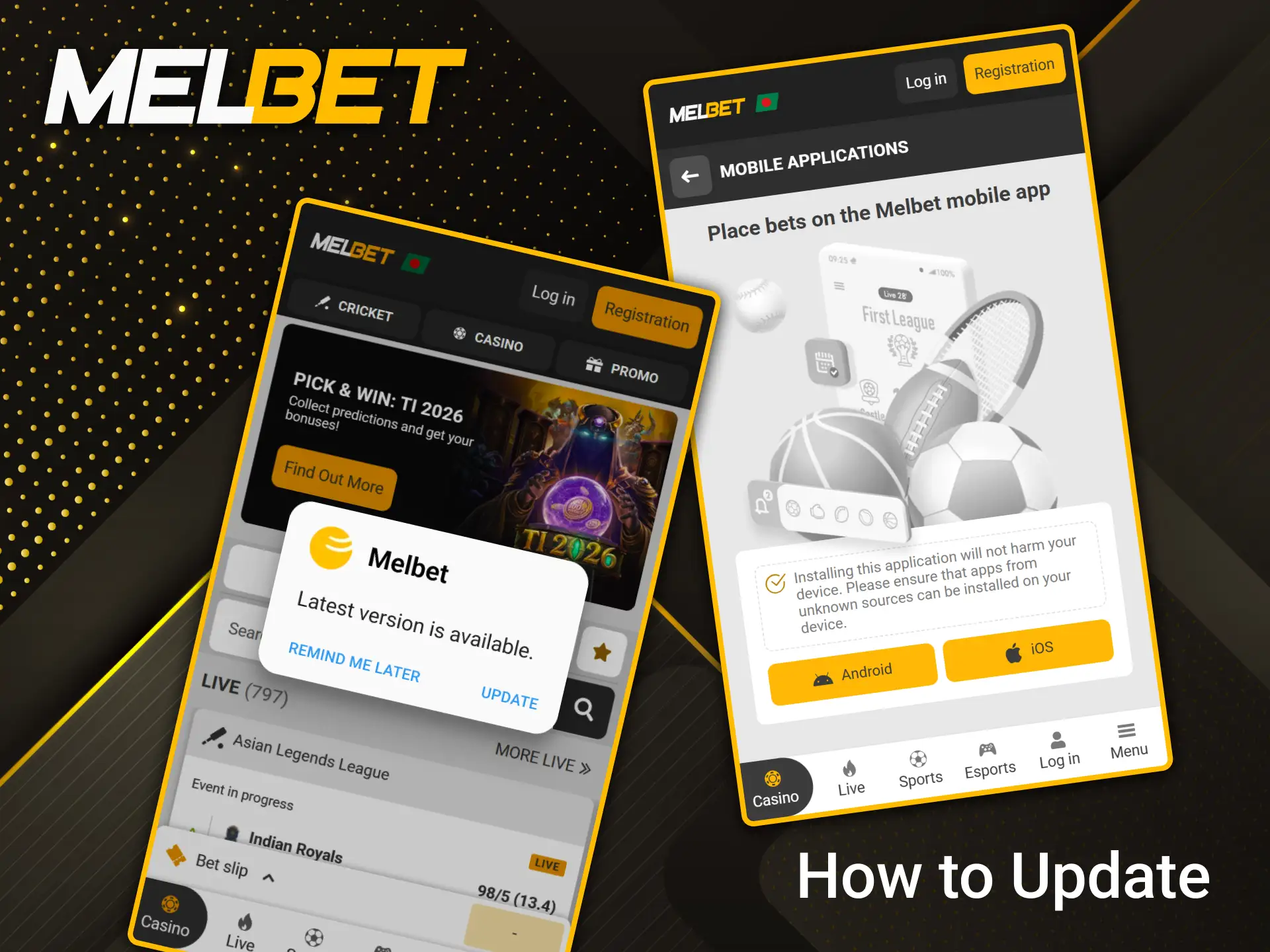 Easily update your Melbet app to access new features.