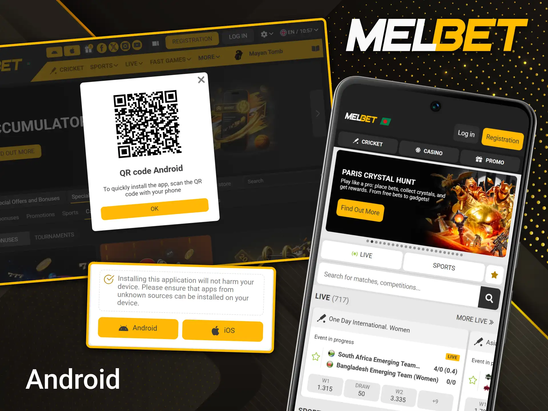 Easily download the official Melbet mobile app for Android using a convenient QR code.