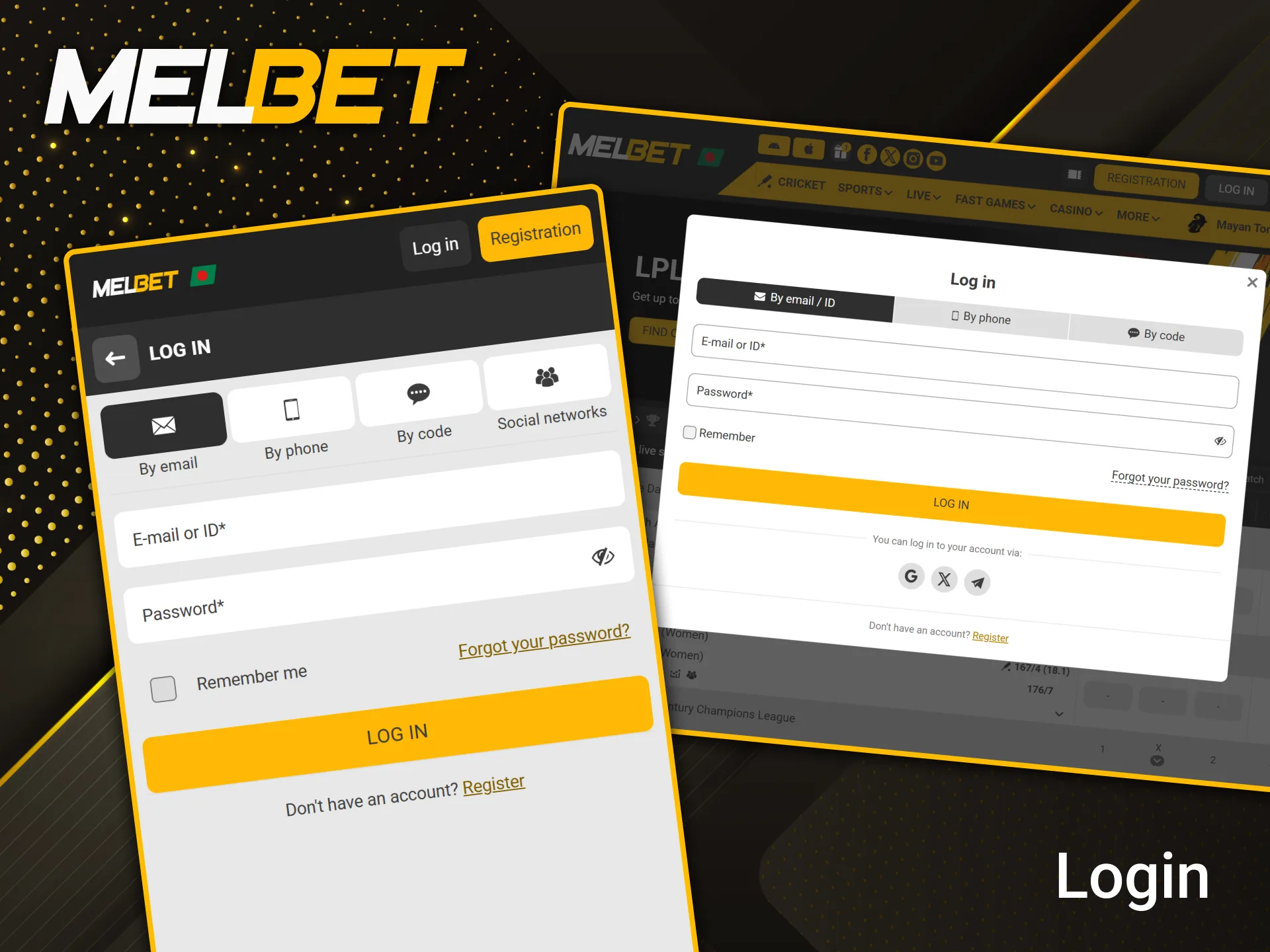 Melbet offers a simple and secure login process via phone, email or social media.