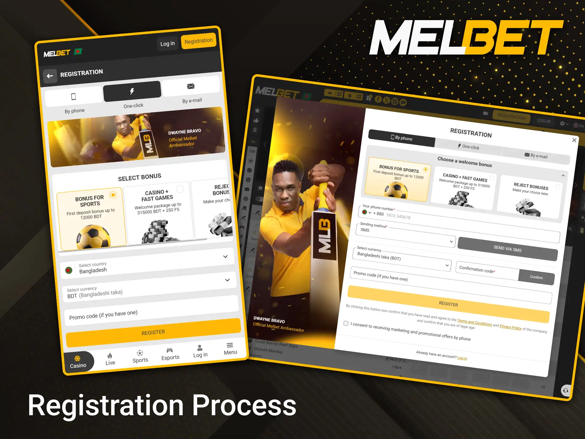 Easily create an account at Melbet using convenient one-click registration options or via the mobile app.