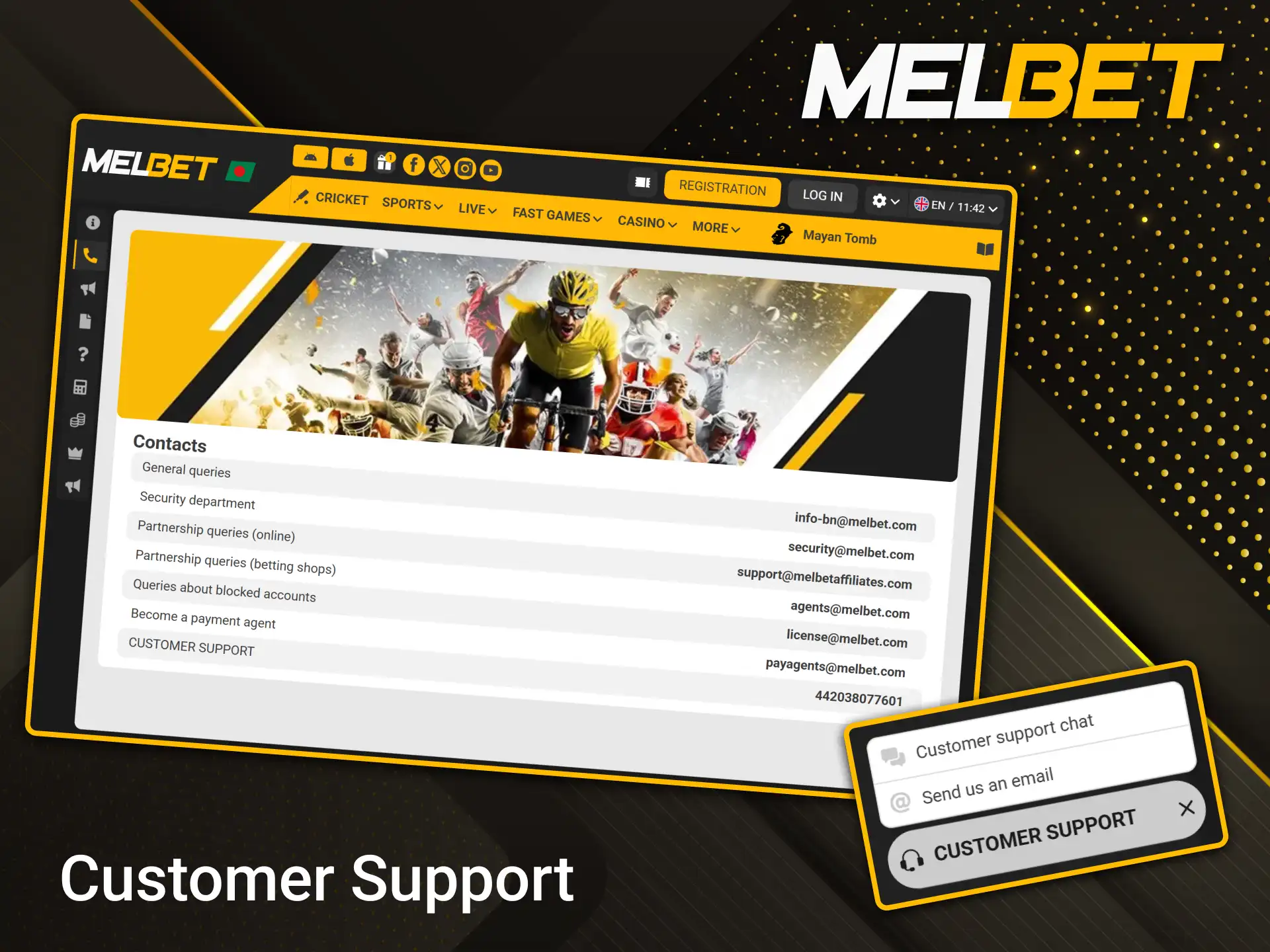 Get reliable 24/7 support through various communication channels provided by Melbet customer support.